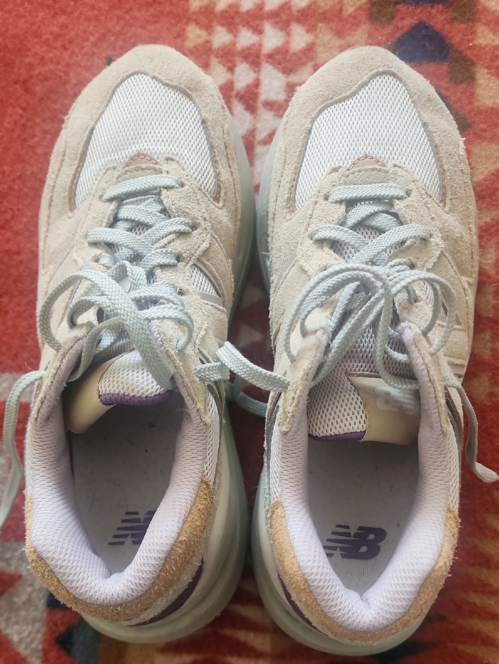 New Balance 57/40 Womens Beige Suede Shoes with Lavender Trim - Size 8.5